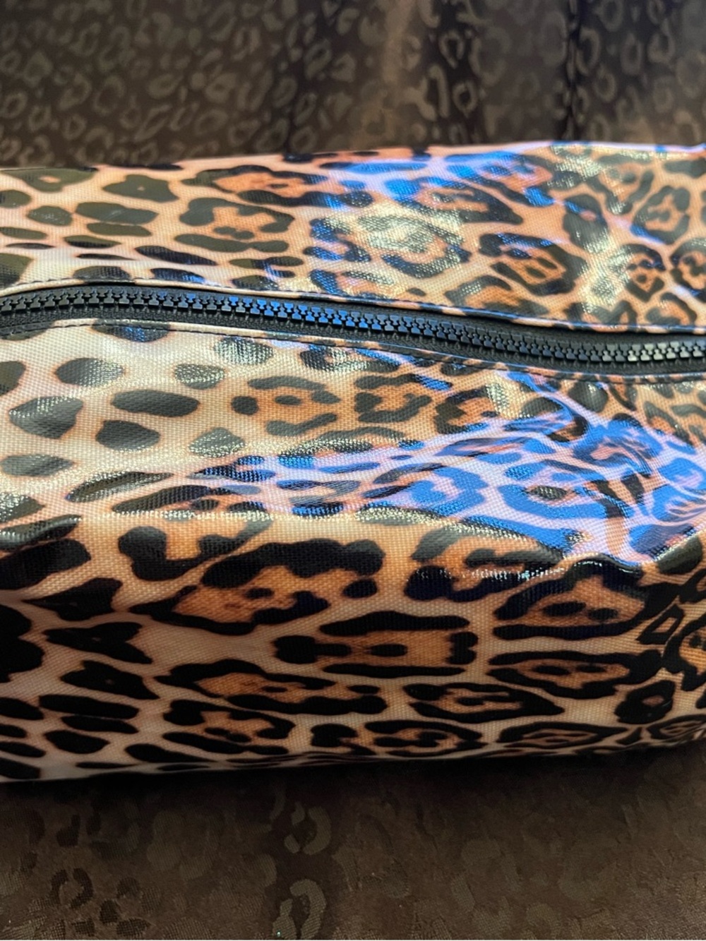SOHO Beauty Leopard Print Patent Cosmetic Bag - Black & Brown